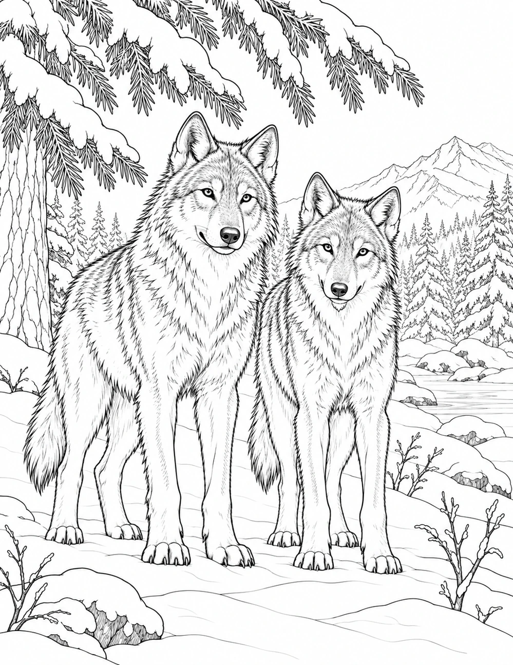 An actual line drawing from the coloring book